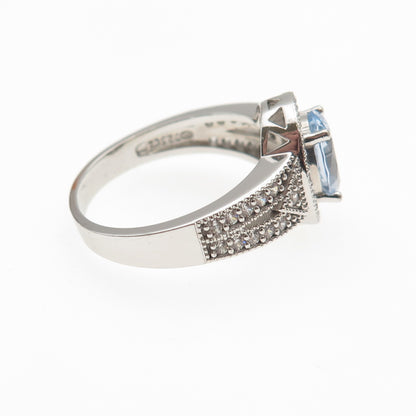925 Sterling Silver Oval-Cut Blue & Round-Cut White C Z Ring Size 9
