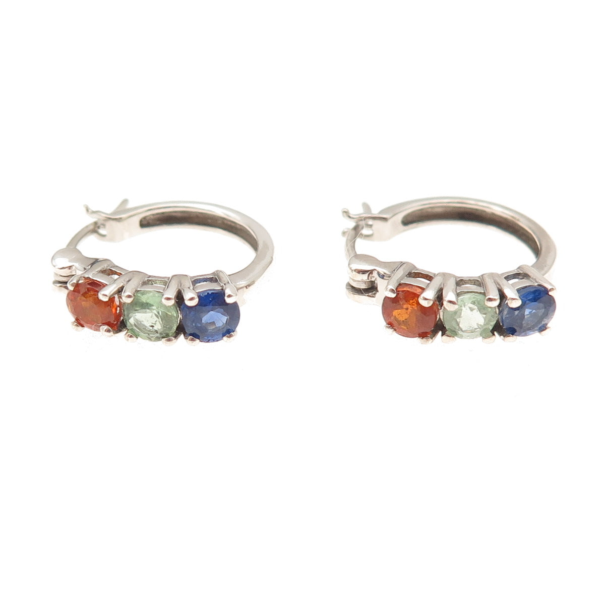 D'Joy 925 Sterling Silver Real Multi-Color Sapphire Hoop Earrings
