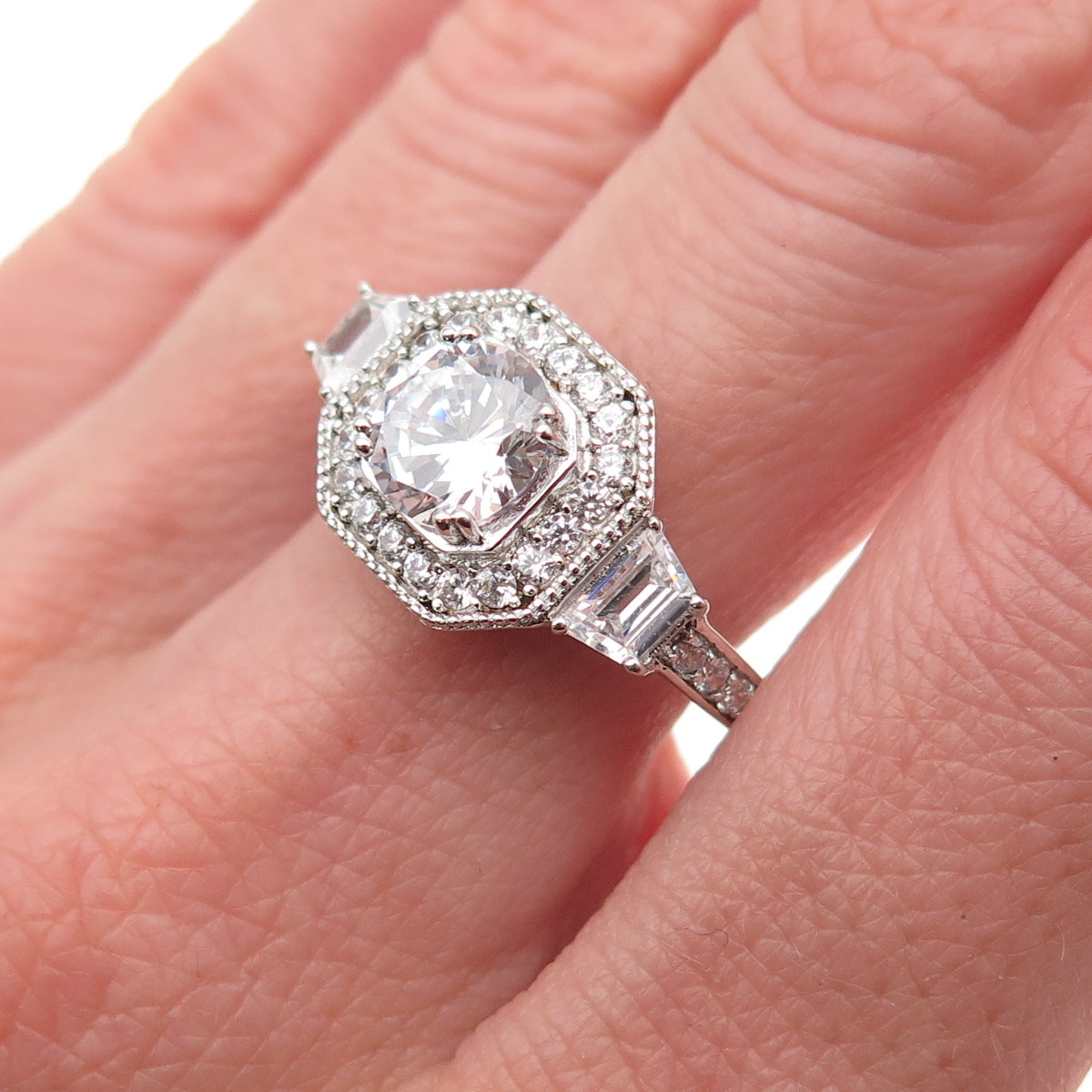 925 Sterling Silver Multi-Cut C Z Engagement Ring Size 8.25