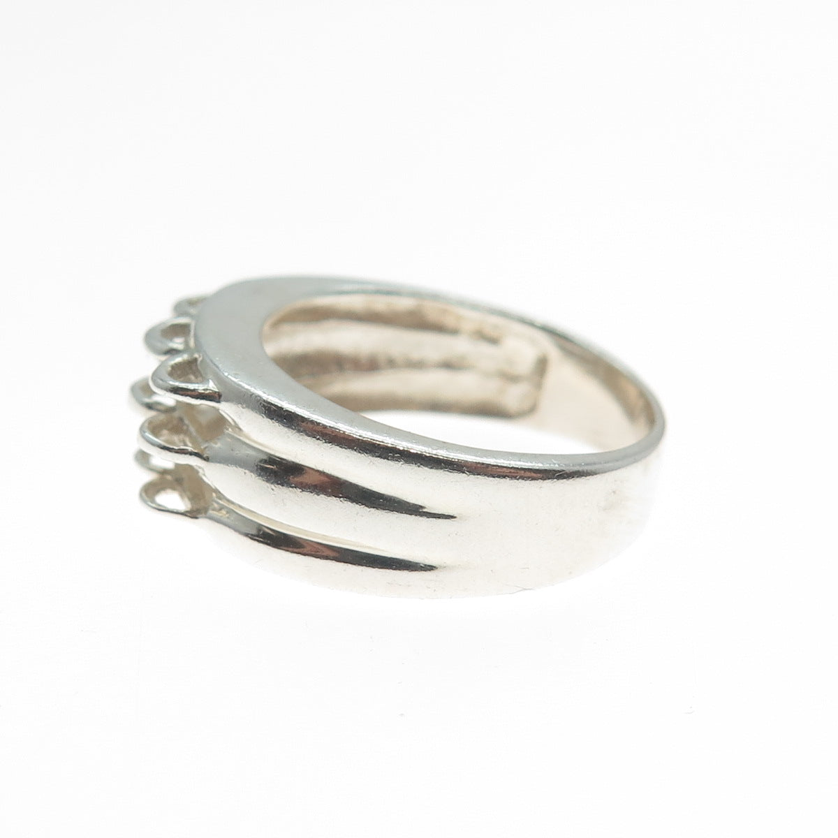 925 Sterling Silver Vintage Modernist 3-Row Ring Size 5.25