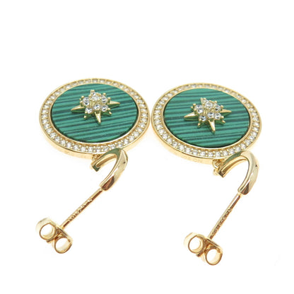 925 Sterling Silver Gold Plated Real Malachite & C Z North Star Earrings