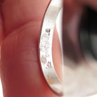 VARGAS Sterling Silver Antique Art Deco Real Black Onyx Letter E Ring Size 11