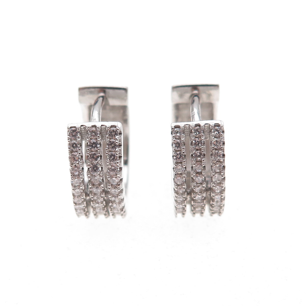 925 Sterling Silver Round-Cut C Z Hoop Earrings