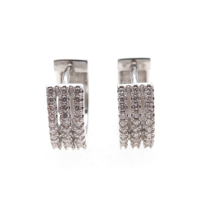 925 Sterling Silver Round-Cut C Z Hoop Earrings