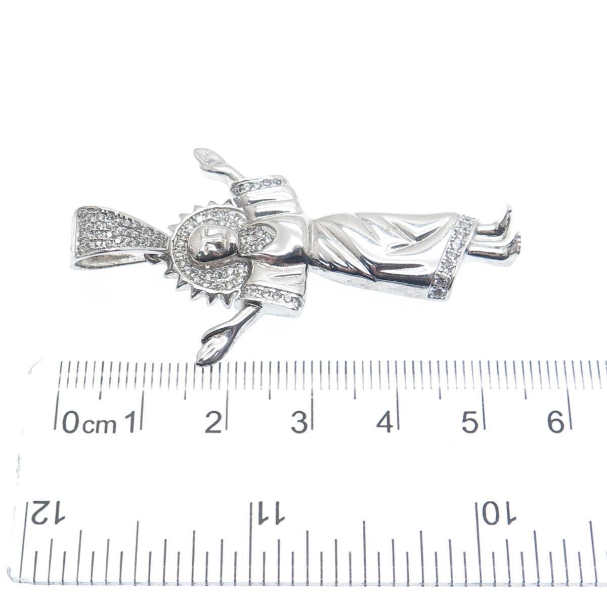 925 Sterling Silver Round-Cut C Z Jesus Charm Pendant