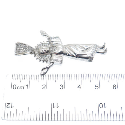 925 Sterling Silver Round-Cut C Z Jesus Charm Pendant