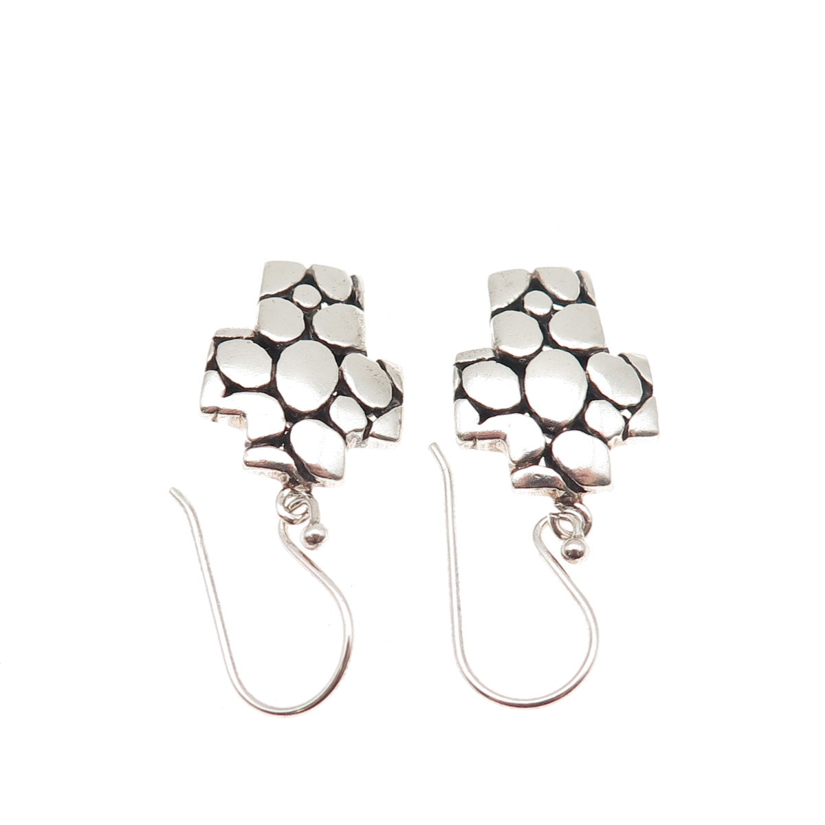 925 Sterling Silver Vintage Kali Dotted Cross Dangle Earrings