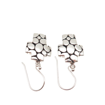 925 Sterling Silver Vintage Kali Dotted Cross Dangle Earrings