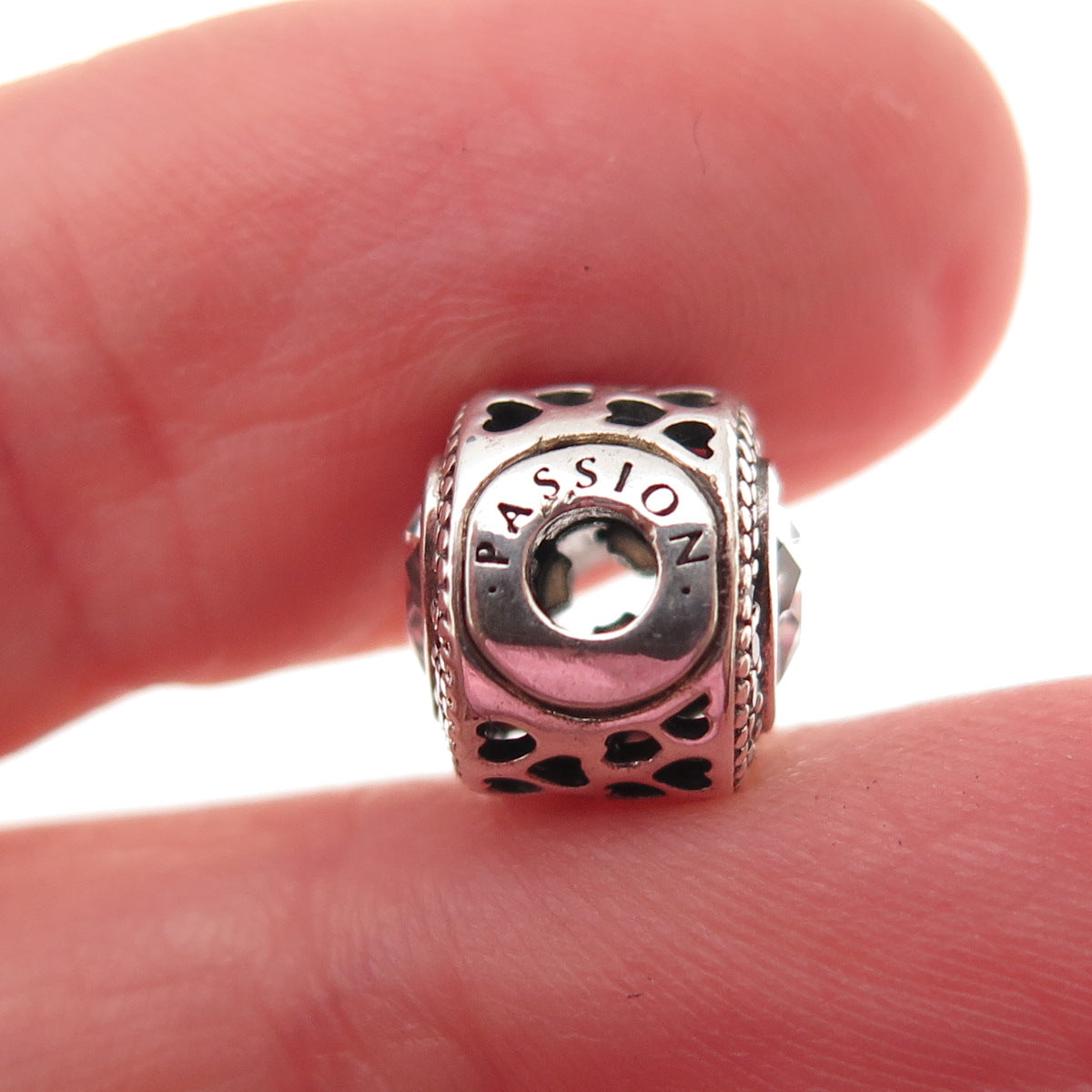 Pandora 925 Sterling Silver C Z Essence Passion Heart Slide Bead Charm