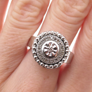 925 Sterling Silver Mexico Real Diamond Wheel of Fortune Ring Size 7.25