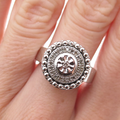 925 Sterling Silver Mexico Real Diamond Wheel of Fortune Ring Size 7.25