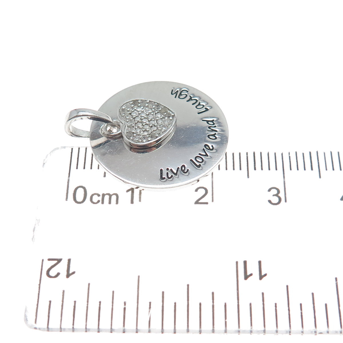 HAN 925 Sterling Silver Real Diamond Live Love And Laugh Heart Tag Pendant