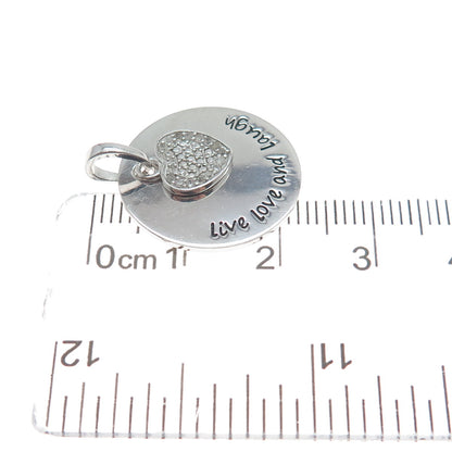 HAN 925 Sterling Silver Real Diamond Live Love And Laugh Heart Tag Pendant