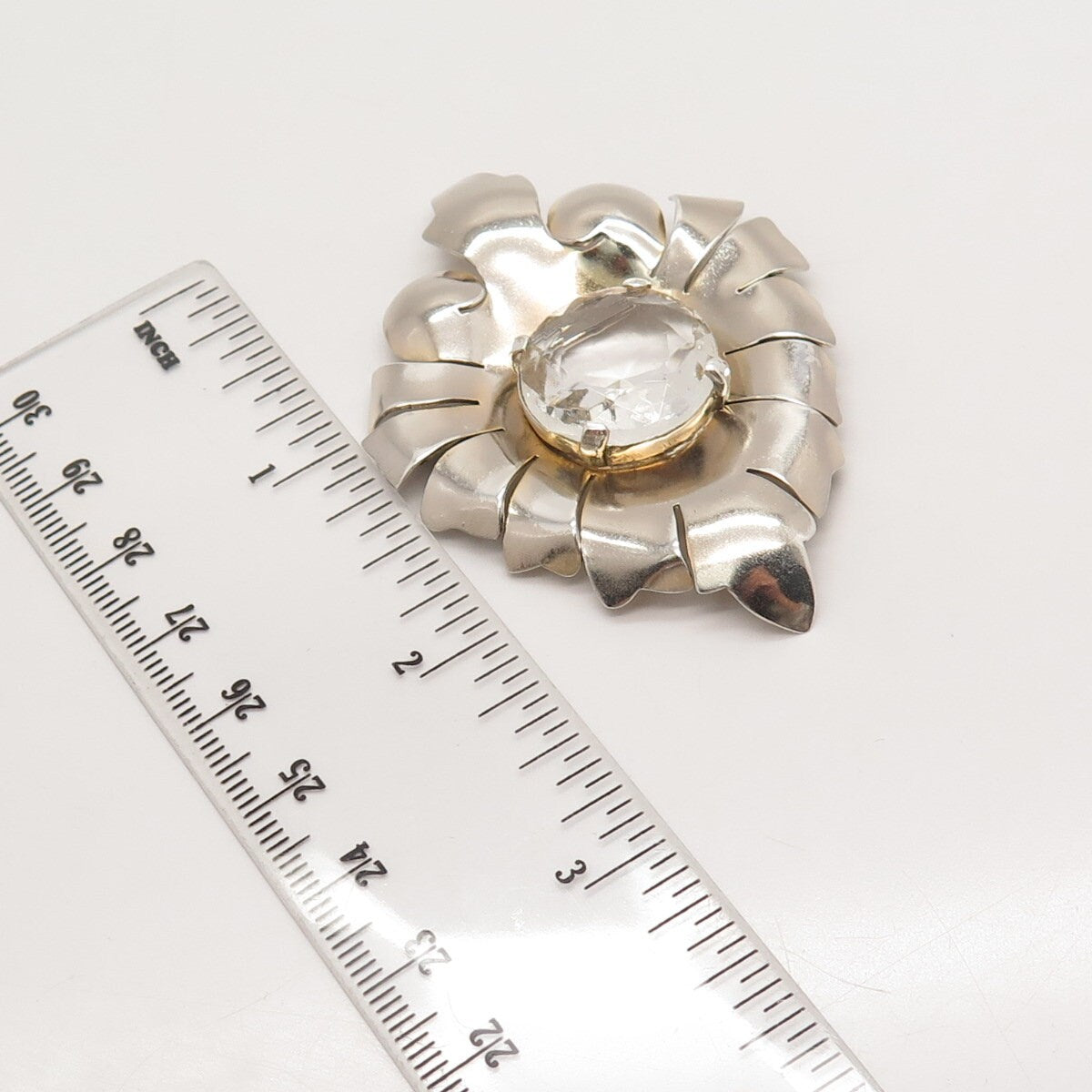 925 Sterling Silver Antique E. Waller Crystal Modernist Pin Brooch