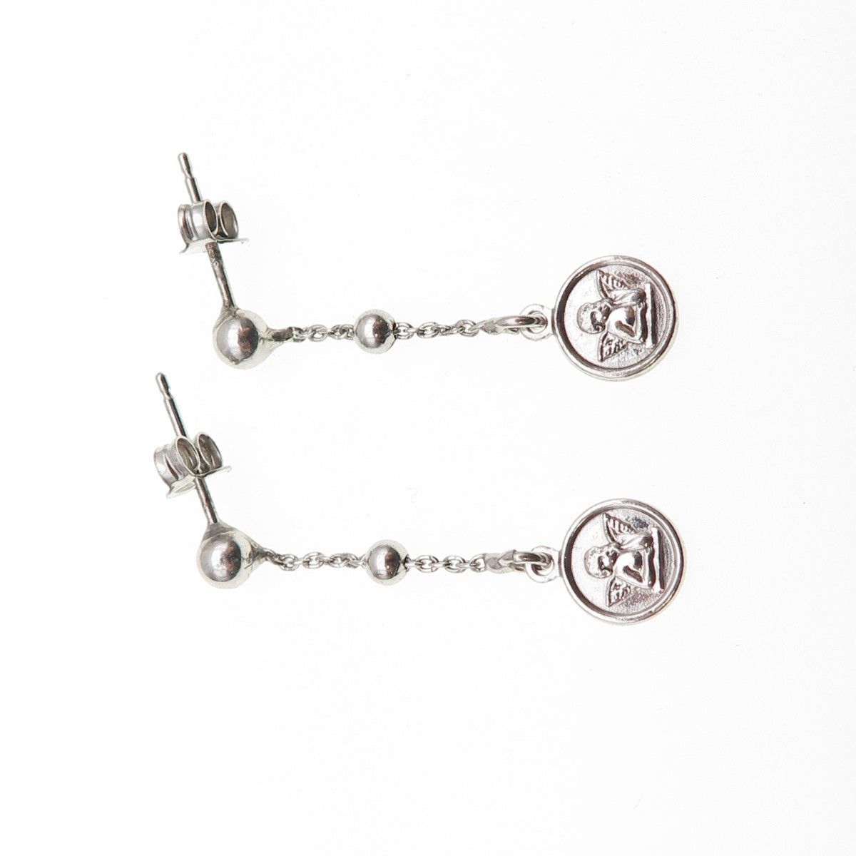 925 Sterling Silver Cherub Drop Chain Dangle Earrings