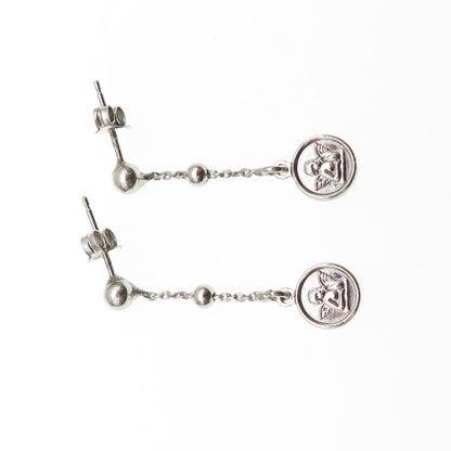 925 Sterling Silver Cherub Drop Chain Dangle Earrings