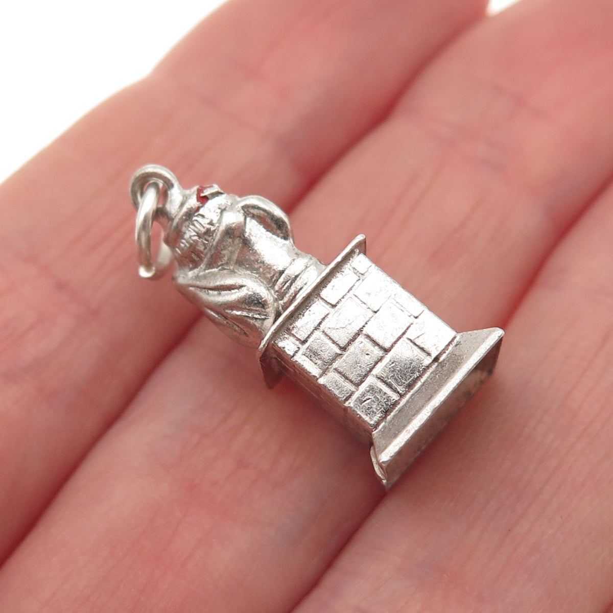 925 Sterling Silver Antique Art Deco Santa Claus Chimney 3D Charm Pendant