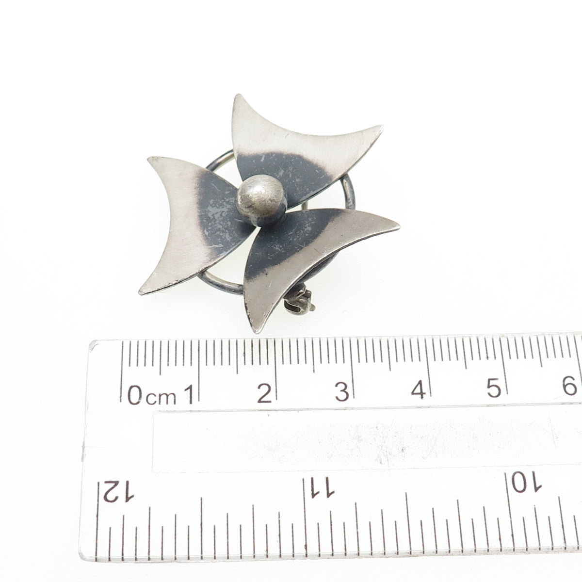 JEWELART 925 Sterling Silver Vintage Modernist Flower Oxidized Pin Brooch