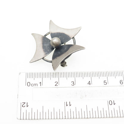 JEWELART 925 Sterling Silver Vintage Modernist Flower Oxidized Pin Brooch