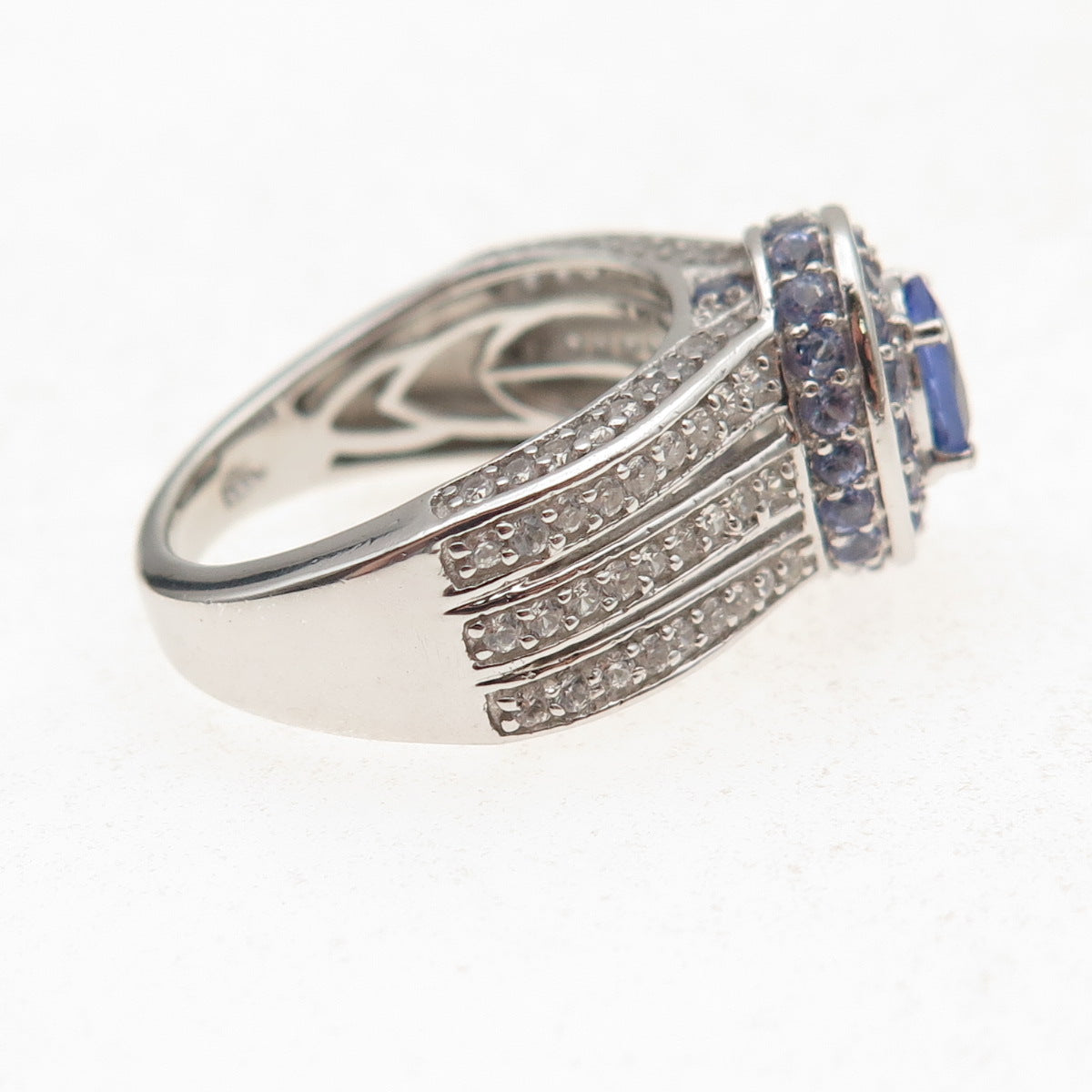 Chuck Clemency 925 Sterling Silver Real Tanzanite & White Topaz Ring Size 8.25