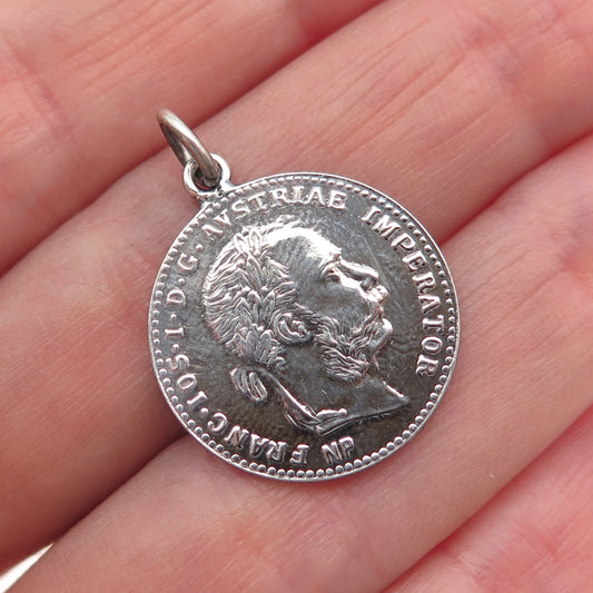Silver Antique 1915 Austrian Empire Franz Joseph I Coin Replica Charm Pendant