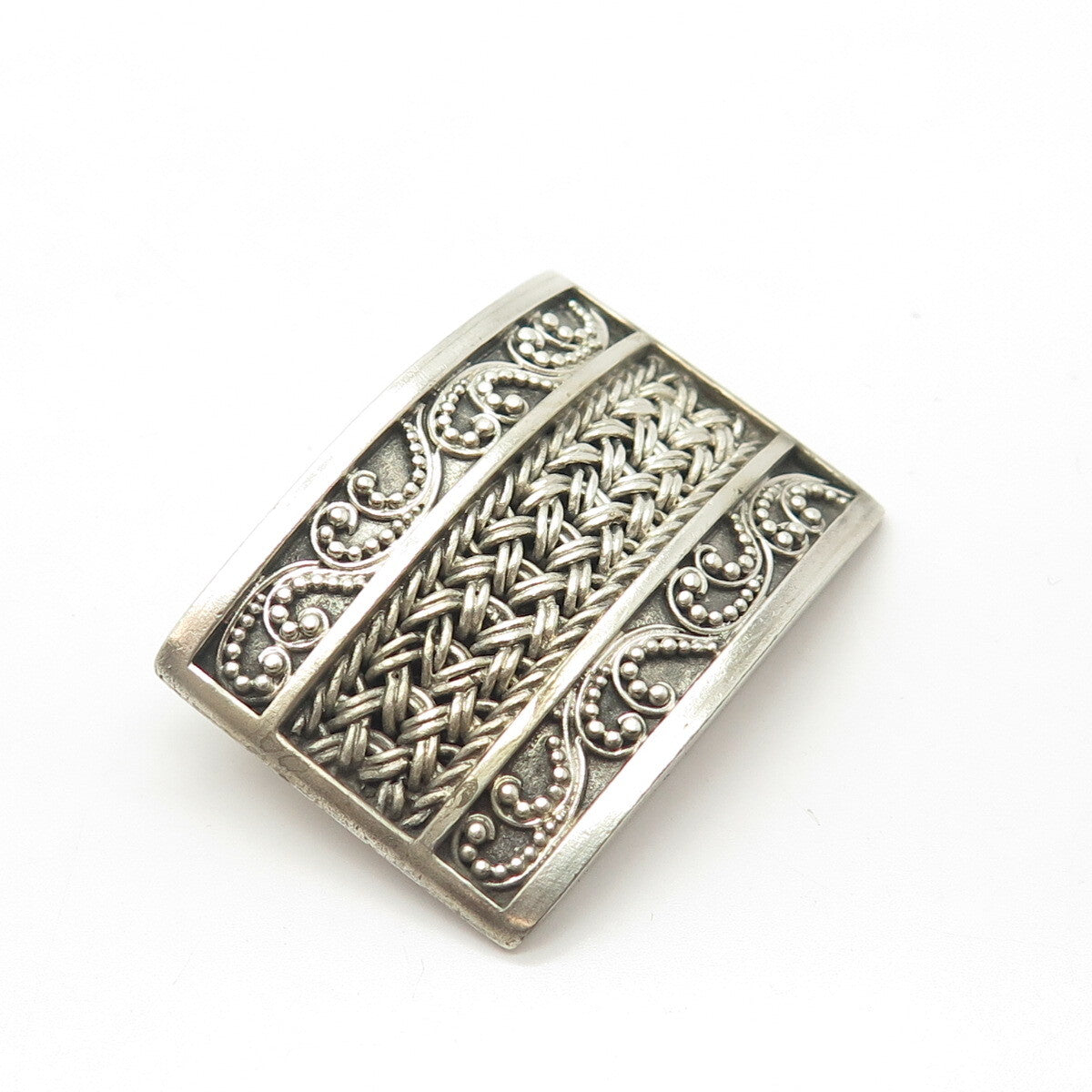 925 Sterling Silver Vintage Lois Hill Granulated Signature Scroll Pin Brooch