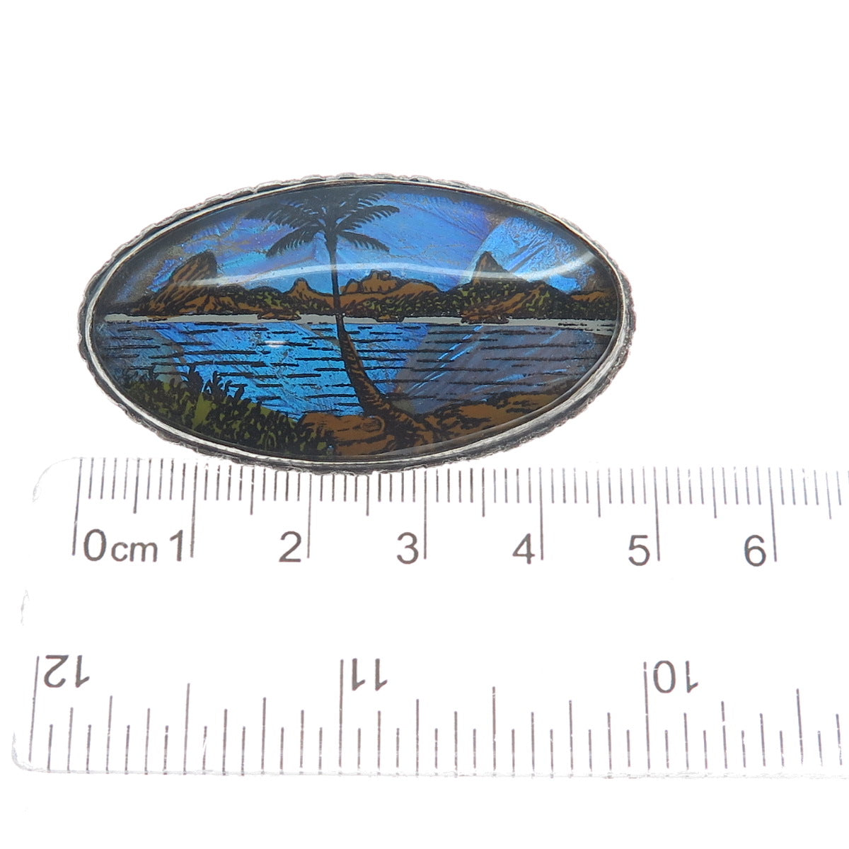 925 Sterling Silver Antique Art Deco Monarch Butterfly Wing Landscape Pin Brooch