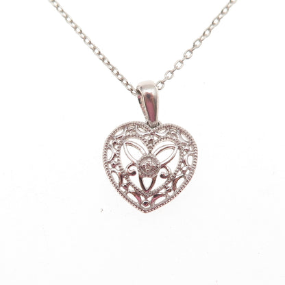 925 Sterling Silver Real Diamond Accent Trinity Heart Cable Chain Necklace 18"
