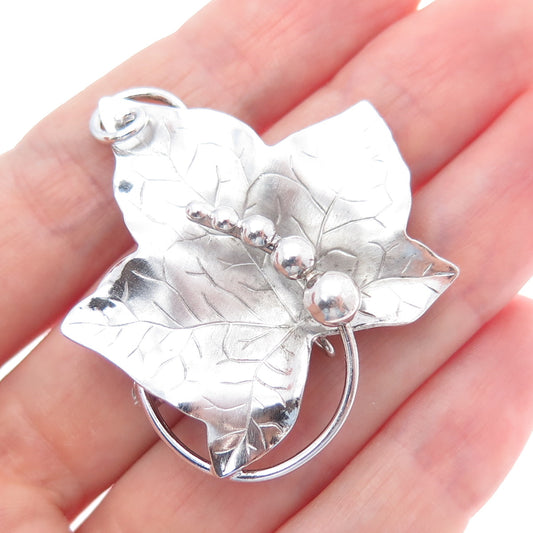 CARL ART 925 Sterling Silver Vintage Grape Leaf Modernist Pin Brooch / Pendant