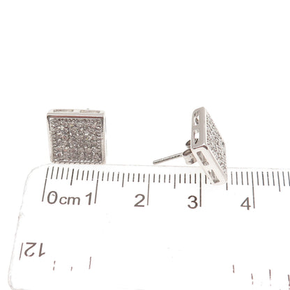 925 Sterling Silver Round-Cut C Z Sparkle Square Stud Earrings