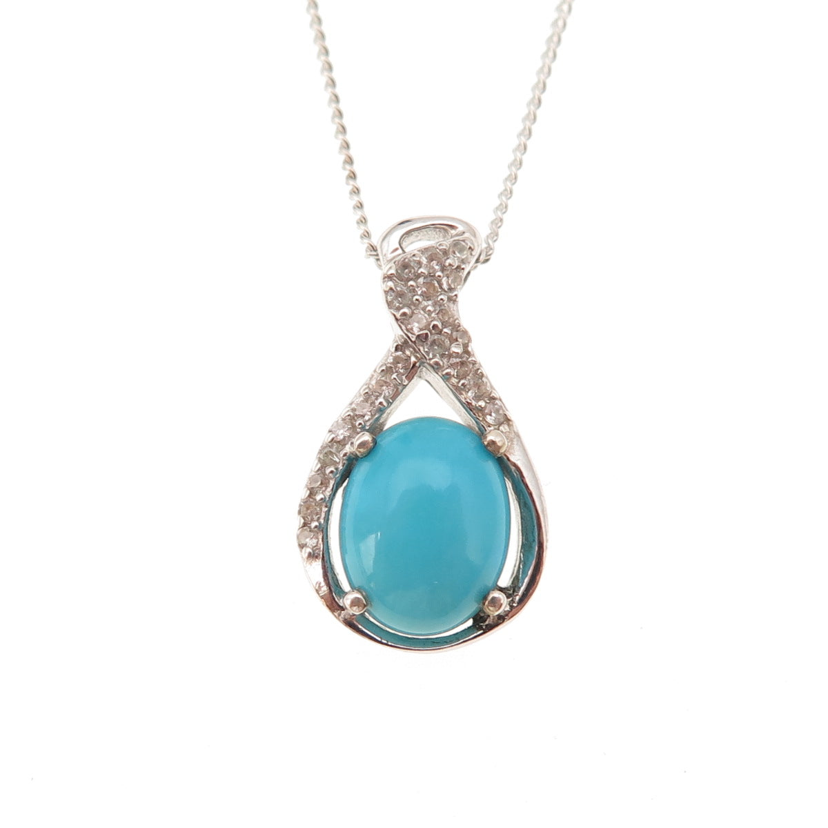 Chuck Clemency 925 Sterling Real Turquoise White Topaz Cuban Chain Necklace 20"