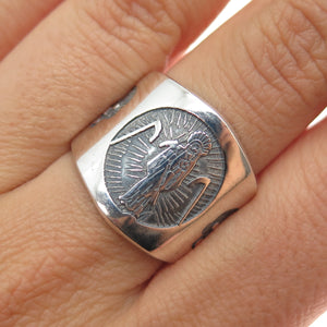 925 Sterling Silver Vintage Mexico Santa Muerte Oxidized Ring Size 8