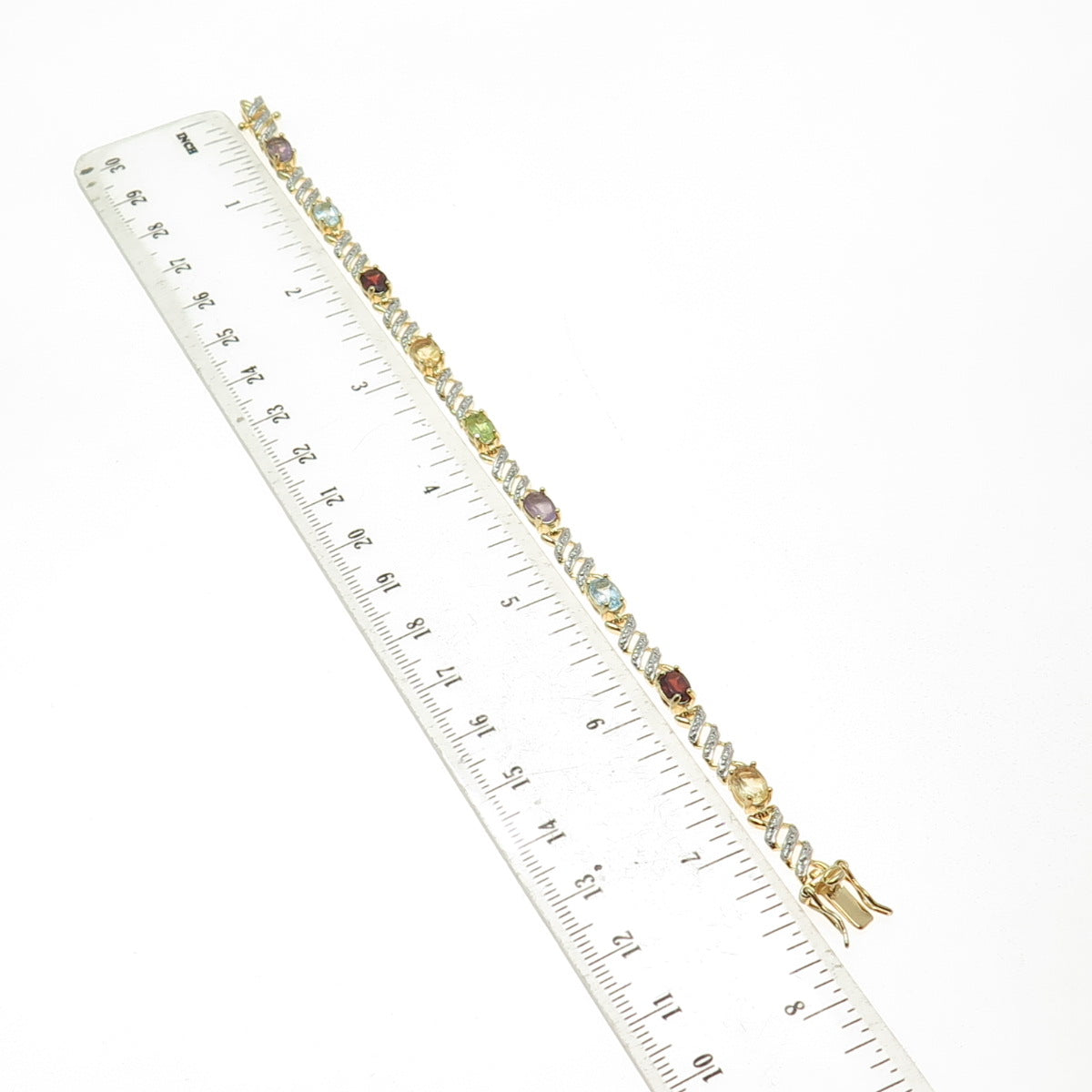 ROSS SIMONS 925 Sterling Silver 2-Tone Multi-Color Gem "X" Link Bracelet 7.25"