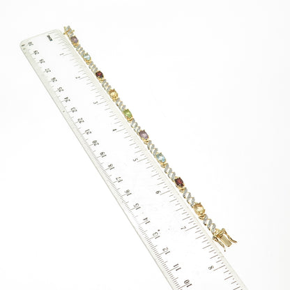 ROSS SIMONS 925 Sterling Silver 2-Tone Multi-Color Gem "X" Link Bracelet 7.25"