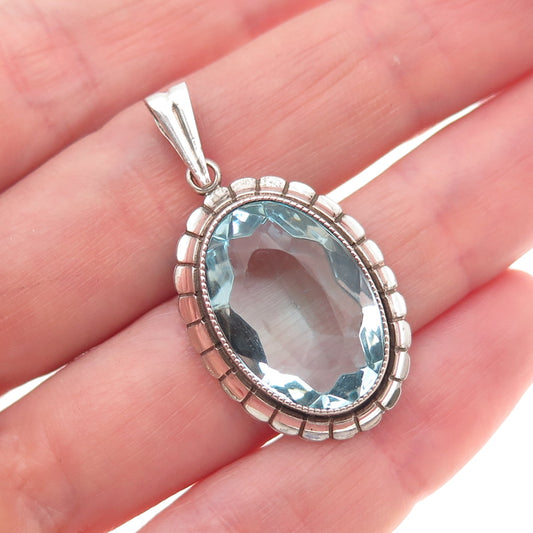 835 Silver Antique Art Deco Oval-Cut Blue Glass Charm Pendant