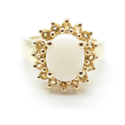 925 Sterling Silver Gold Plated Real Cabochon Opal & Citrine Ring Size 6
