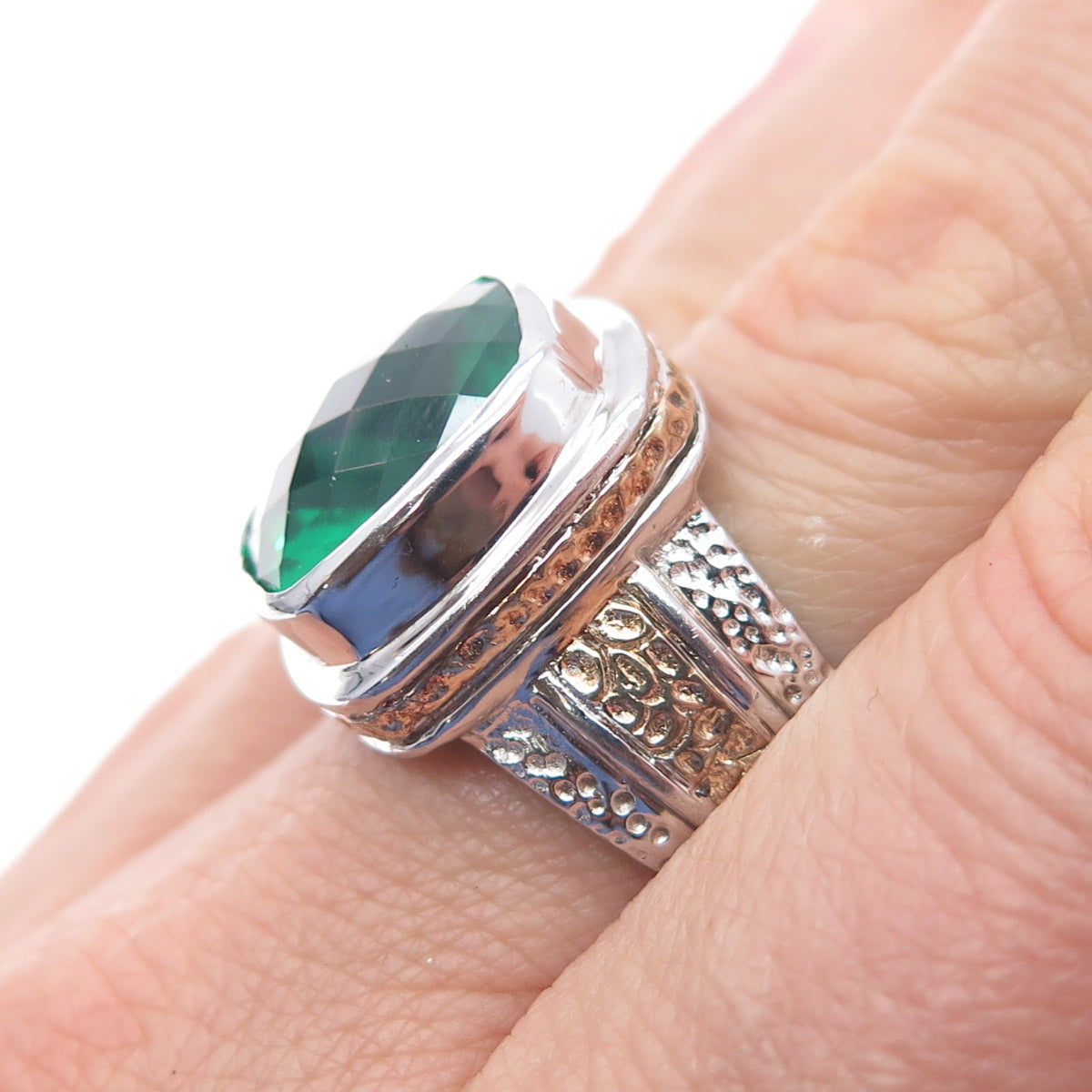 925 Sterling Silver 2-Tone Real Doublet Chrome Diopside Ring Size 7.25