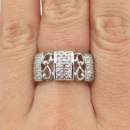 ROSS SIMONS 925 Sterling Silver Real White Diamond Accent Ornate Ring Size 7.25
