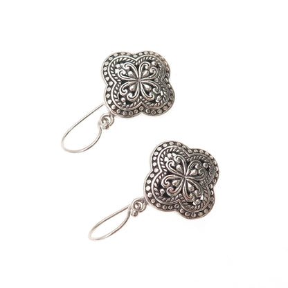 ATI Annika Witt 925 Sterling Silver Vintage Heart Floral Dangle Earrings