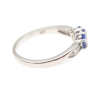 Chuck Clemency 925 Sterling Silver Real Tanzanite & White Topaz Ring Size 8.25