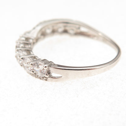925 Sterling Silver Round-Cut C Z Crisscross Ring Size 7.5