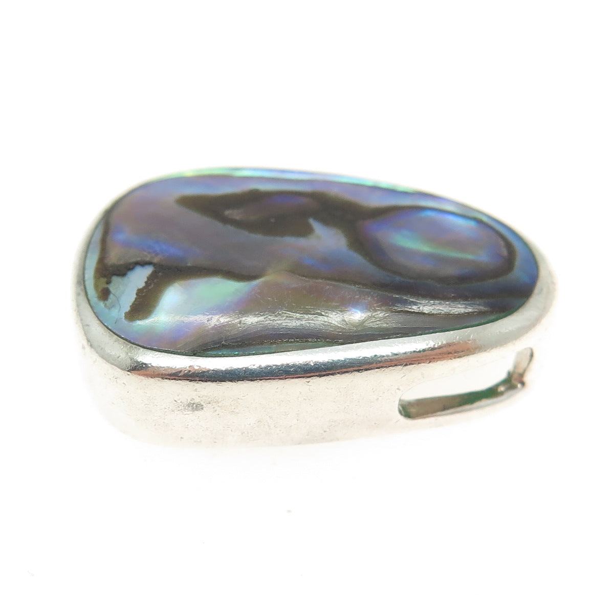 925 Sterling Silver Vintage Real Abalone Shell Modernist Slide Pendant