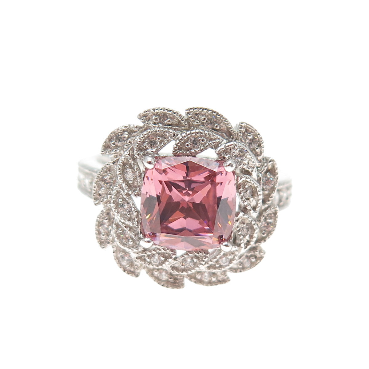 ESPO JOSEPH ESPOSITO 925 Sterling Silver Pink & White C Z Laurel Ring Size 7.25