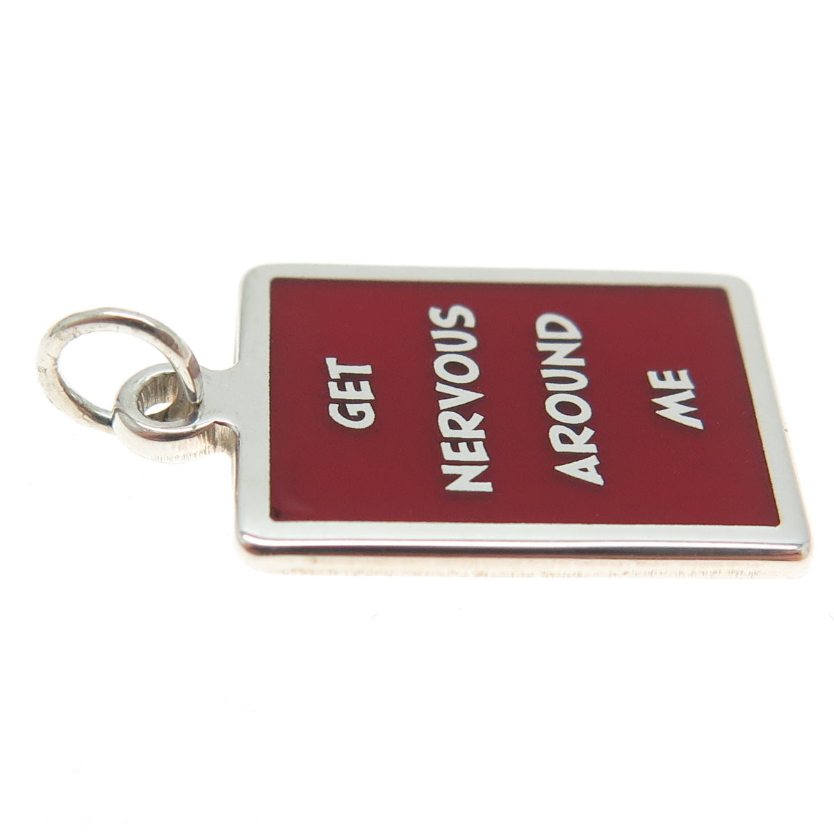 925 Sterling Silver Red Enamel "Get Nervous Around Me" Minimalist Charm Pendant