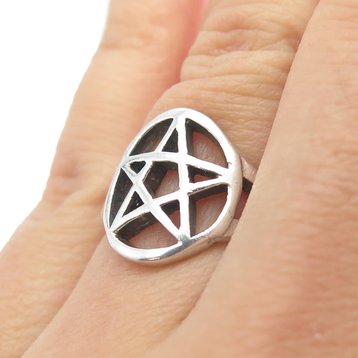 925 Sterling Silver Vintage Pentagram Ring Size 5.75