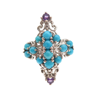 Chuck Clemency 925 Sterling Silver Real Turquoise Amethyst Cross Ring Size 5.25