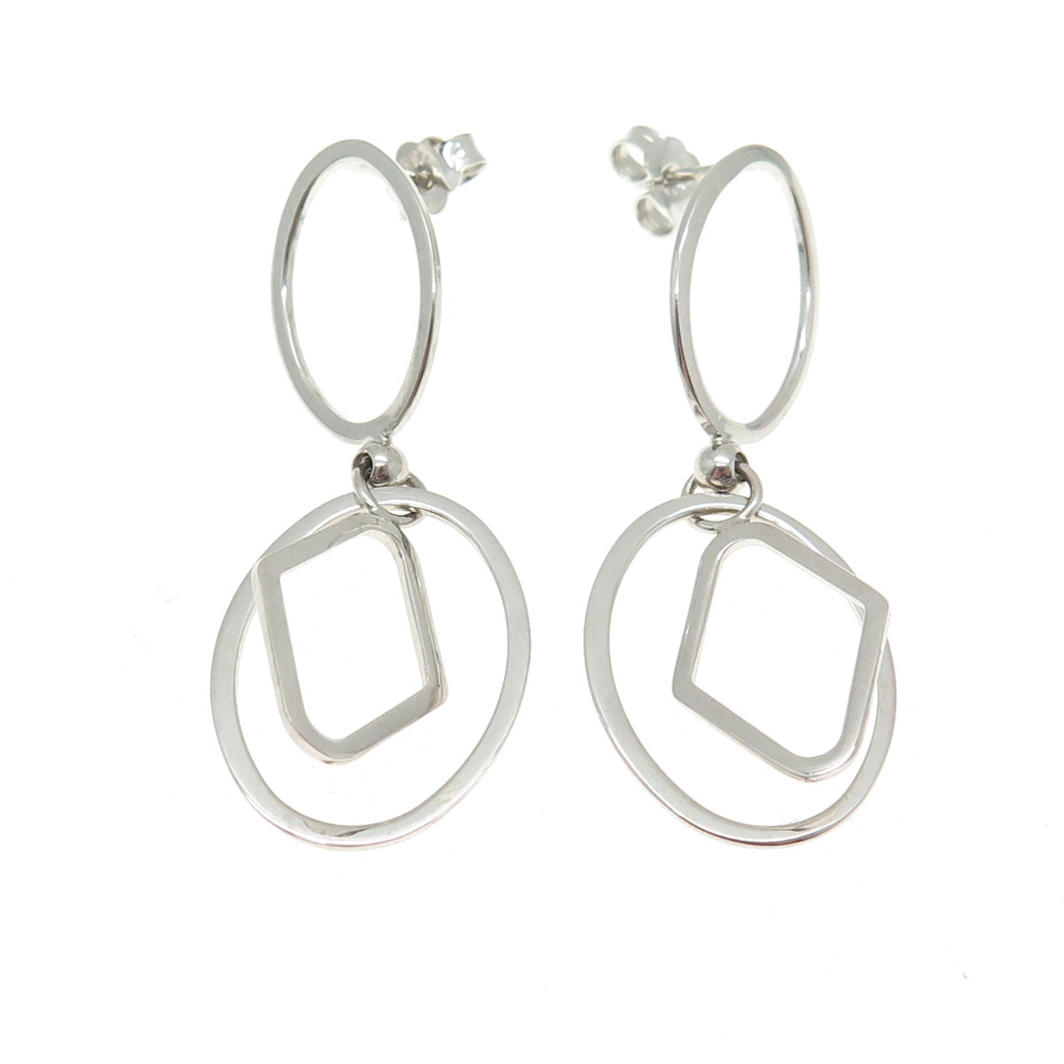14K White Gold Italy Modernist Geometric Drop Earrings
