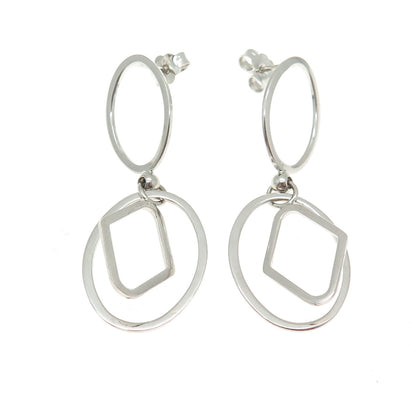 14K White Gold Italy Modernist Geometric Drop Earrings