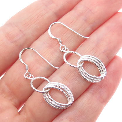 925 Sterling Silver Vintage Interlocked Oval Link Dangle Earrings