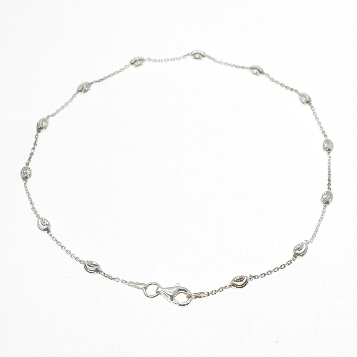 925 Sterling Silver Italy Diamond-Cut Bead Station Cable Anklet / Bracelet 10.5"